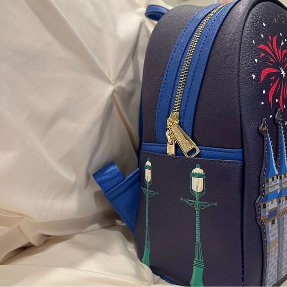 Disney Parks X Loungefly Mickey Mouse Cinderella Castle Fireworks Backpack NWT - Picture 5 of 9
